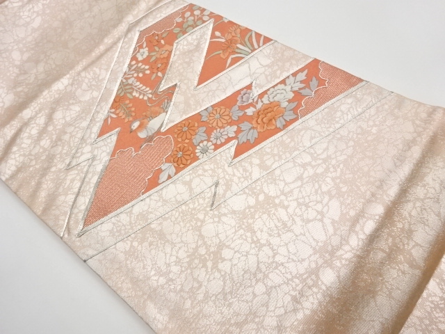 JAPANESE KIMONO / VINTAGE NAGOYA OBI / EMBROIDERY / CLOUD & FLOWER WITH BIRDS